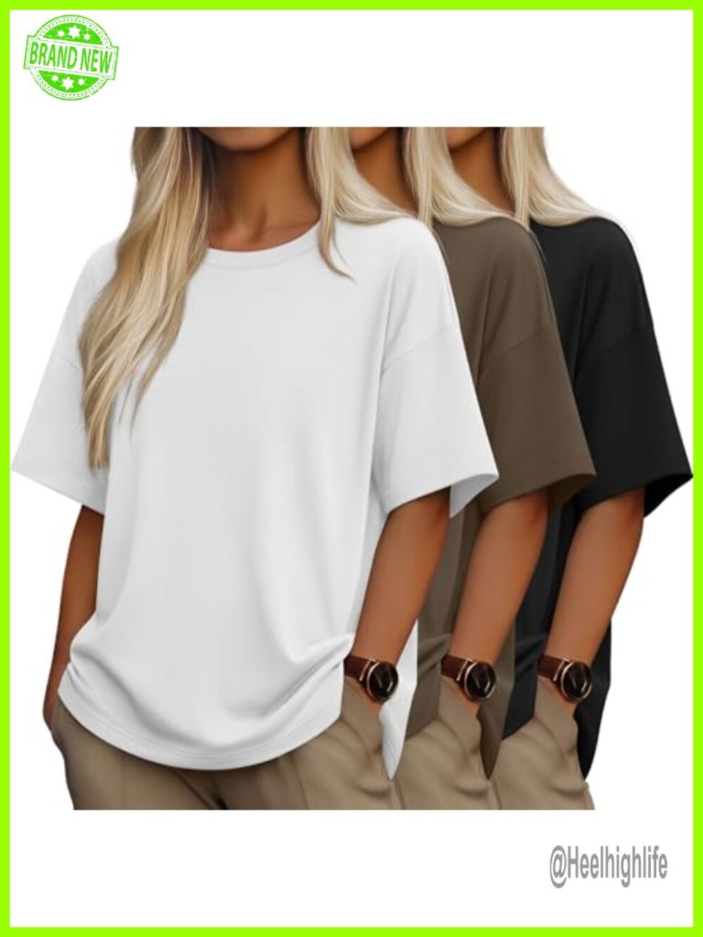 3 Pack Women Oversized Short Sleeve Crew Neck T-Shirts Cotton Blend Loose Fit